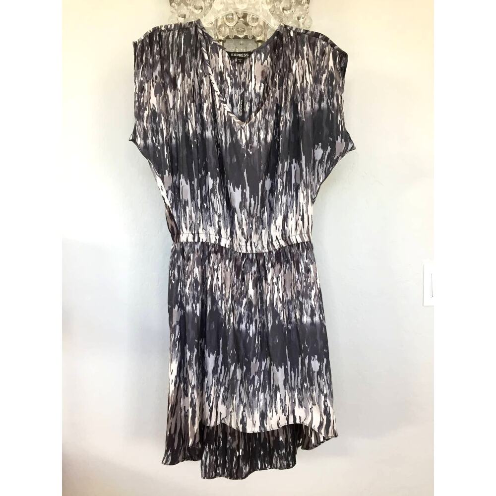 EXPRESS Abstract Print Cap Sleeve Elastic Waist Hi Lo Hem Dress Womens Medium
